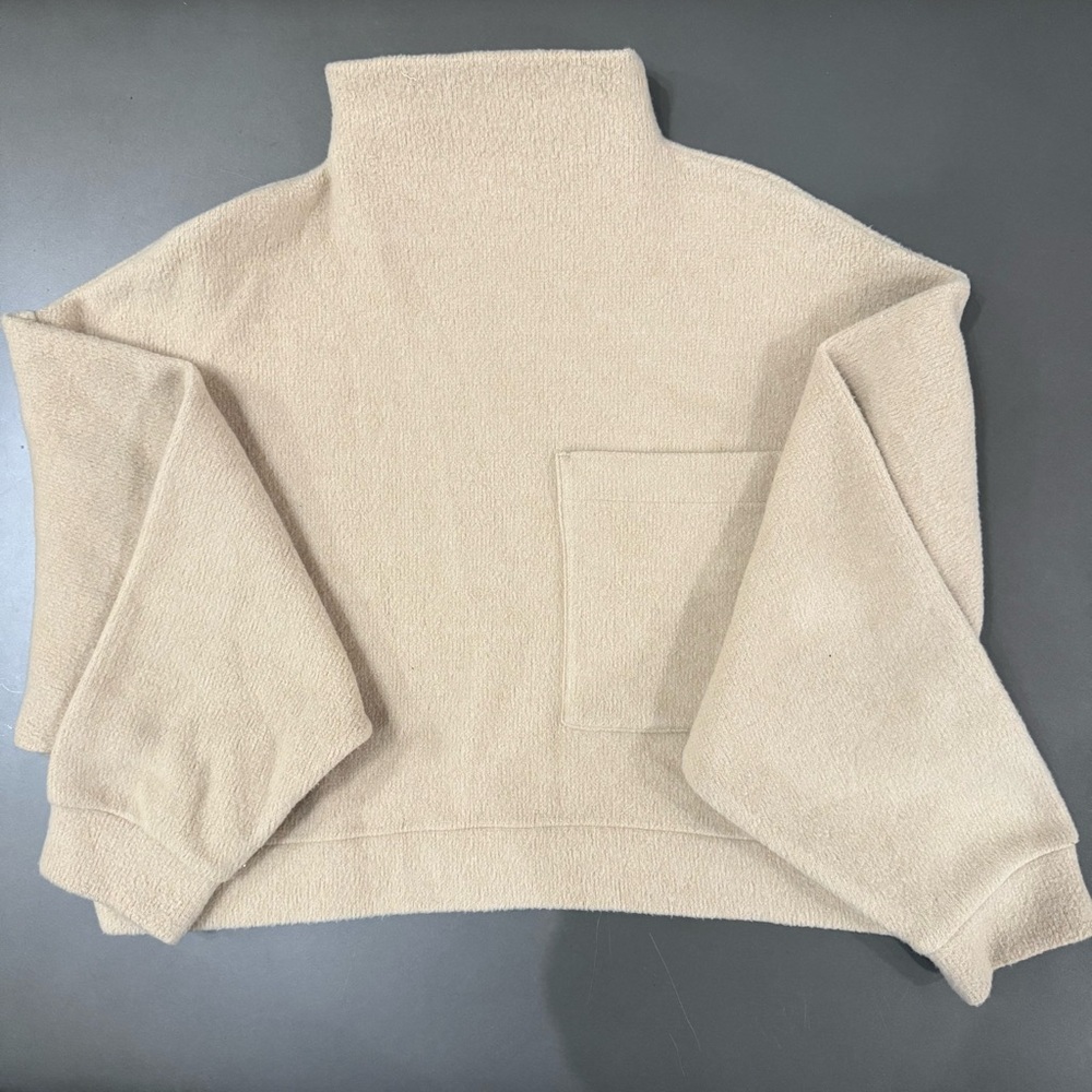 OAK + FORT Cream/Tan Mock Neck Long Sleeve Sweater - Size Small